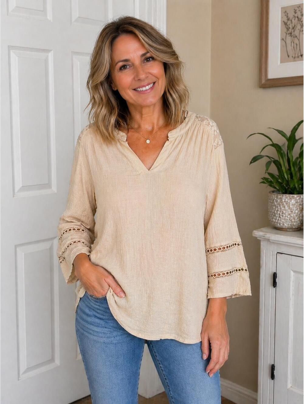 Studio Woman Cream Lace Detail Blouse